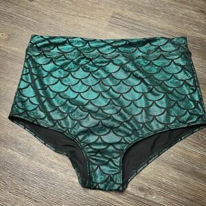 Sparkly Mermaid Scale High Waisted Medium Bikini Bottoms‎ Swimsuit Teal Green